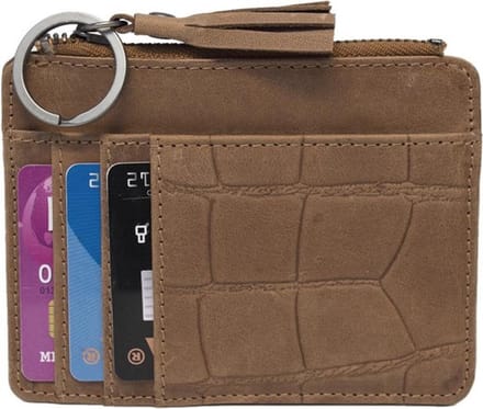 Pasjeshouder - Pasjeshouder Lichtbruin Leer Met Kroko Print – Leren Pasjeshouder – Creditcardhouder - Compact Model