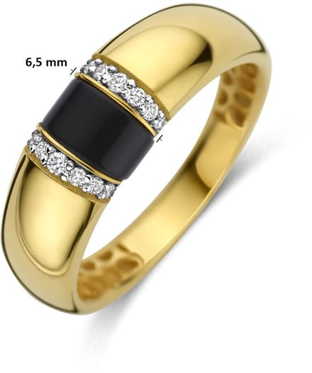 Geelgouden Ring met Onyx & Diamant 4035200 – 14 Karaat Goud