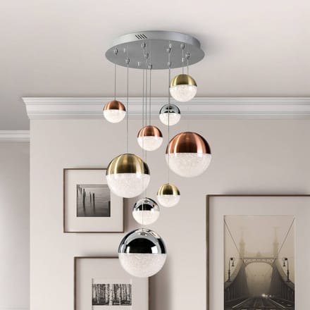 Schuller Valencia LED hanglamp Sphere, 9-lamps, dimbaar, Ø 50 cm, meerkleurig