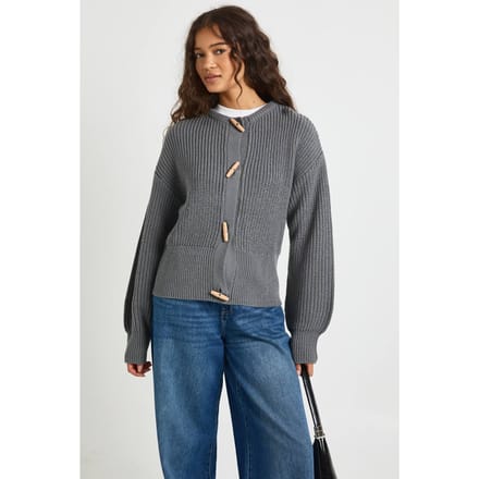 boohoo Dames Cardigan met hoge kraag en toggle-knopen | Grey | Maat: Medium