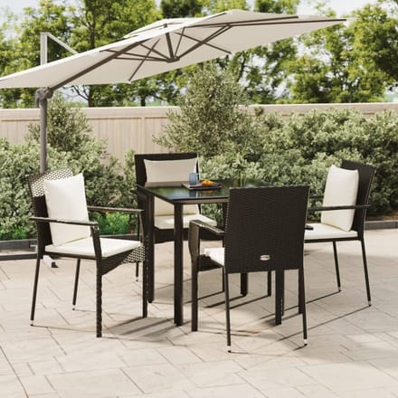 vidaXL - 5-delige - Tuinset - met - kussens - poly - rattan - zwart