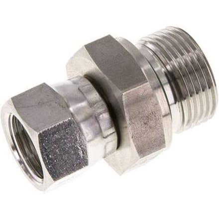 JIC  Verloopnippel UNF 3/4''-16'' Binnendraad X G3/4'' Buitendraad Verstelbaar RVS 250bar