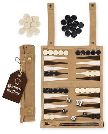 Reis Backgammon Set van 100% Leer - Oprolbaar en Ideaal voor Onderweg