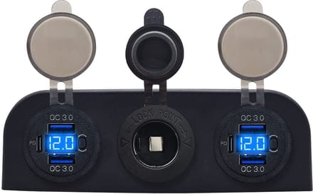 ProRide 12V USB Autolader 3 Poorten - QC3.0 - Voltmeter en 12V/24V Sigarettenplug - Drievoudig opbouw