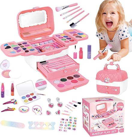 Speelgoedmake-up set - Kinder make-up - Creatief spelen - Wasbaar en huidvriendelijk - 72 stuks - Roze