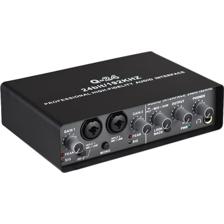 USB Audio Interface voor Opname Professionele Geluidskaart met 48V Fantoomvoeding LoopBack USB zwart