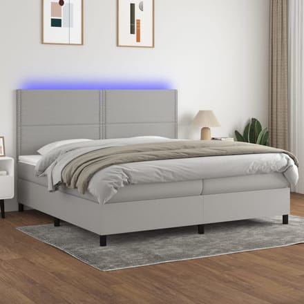 vidaXL - Boxspring - met - matras - en - LED - stof - lichtgrijs - 200x200 - cm