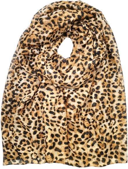 Lange dames sjaal Merlissa luipaardprint panterprint camel zwart beige