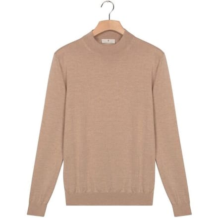 Thomas Maine Trui Turtle Neck Merino Single Knit Subtle Melange Licht Beige / male