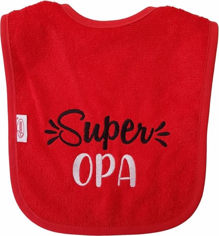 Rode slab met "Super Opa" - grootvader, babyshower, zwanger, cadeautje, kraamcadeau, grappig, geschenk, baby, tekst, rood