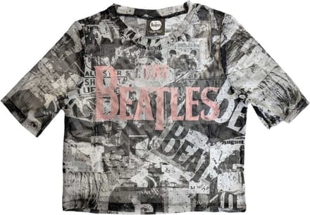The Beatles - All Over Print & Drop T Logo Crop top - S - Zwart/Wit