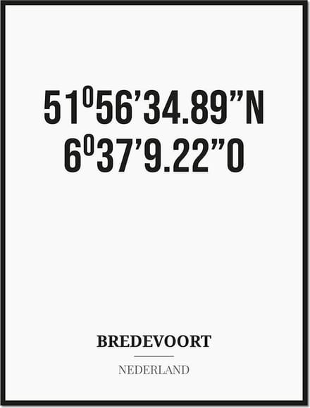 Poster/kaart BREDEVOORT met coördinaten