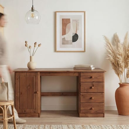 Bureau Manager - Werktafel Thuis - Efficiënt Werken - Massief Houten Frame - 145 x 73 cm - Kastanje Bruin