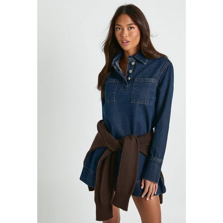 boohoo Dames Denimjurk met lange mouwen | Indigo | Maat: 6