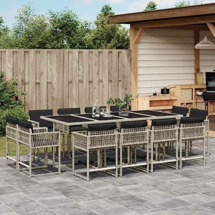 vidaXL - 13-delige - Tuinset - met - kussens - poly - rattan - lichtgrijs