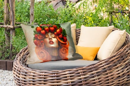 Buitenkussens - Vrouw - Aardbeien - Kroon - 60x40 cm - Weerbestendig