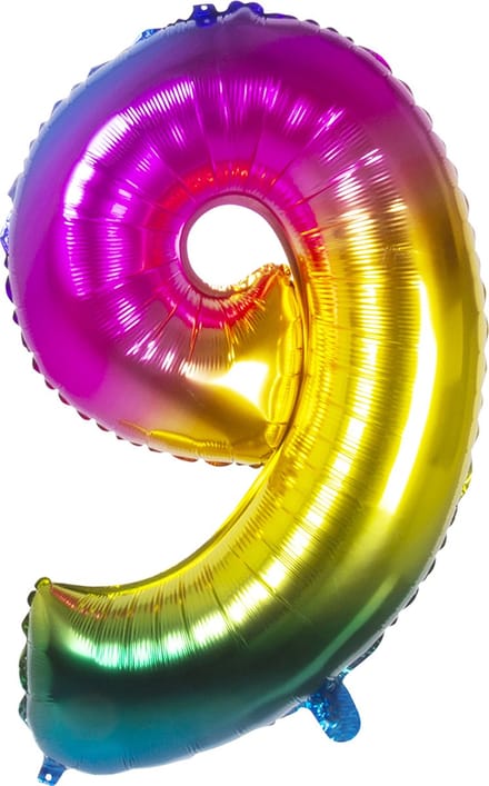 Boland - Folieballon '9' regenboog (86 cm) 9 - Multi - Cijfer ballon