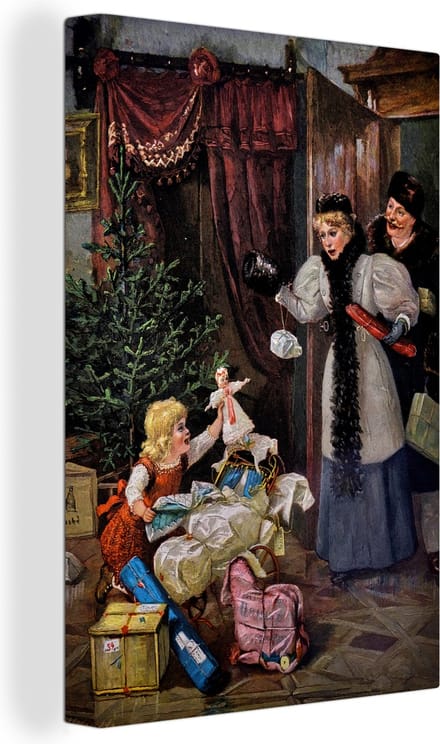 Canvas Schilderij Retro Kerst Portret - Kerstmis - 20x30 cm - Wanddecoratie