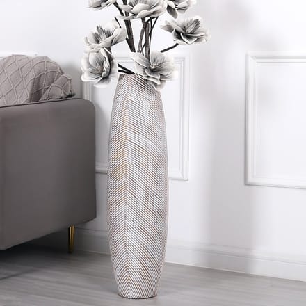 Decorative Tall Floor Vase for Living Room Decor, 80 cm, White Wash, Resin