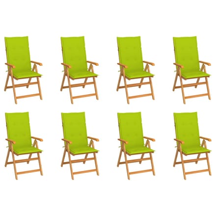 vidaXL - Verstelbare - klapstoelen - met - kussens, - 8 - stuks, - massief - teakhout