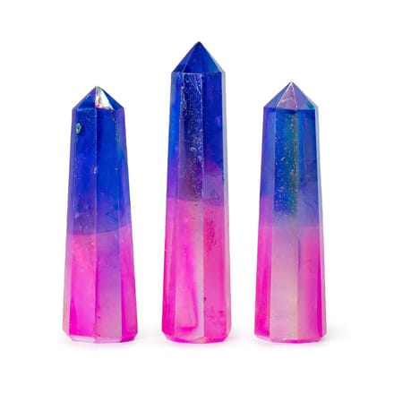 3x Obeliskpunt 9cm - Aurora Kristalkwarts - Roze & Blauw - Edelstenen - Beschermengel - Spirituele Groei - Opaliet - Energie - Kracht