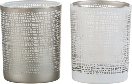 Waxinelichthouder Glas Wit/Grijs 2 st. - 12.5 cm