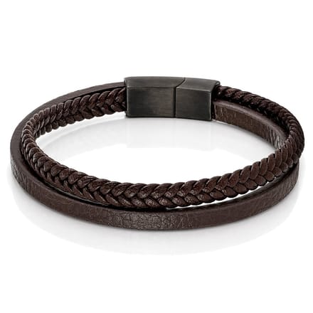 Mendes Minimalistische Heren Armband van Leer - 2 Strengen, Bruin-21cm