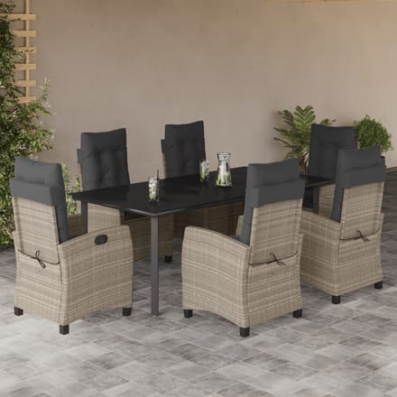 vidaXL - 7-delige - Tuinset - met - kussens - poly - rattan - grijs