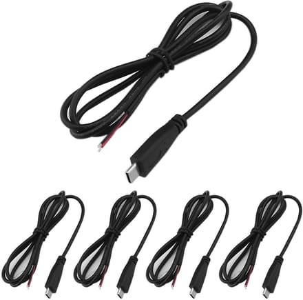 Dailygoody - USB C Pigtail Kabel 5x 1m 22AWG 5V 3A - Voor Arduino & LED Strips