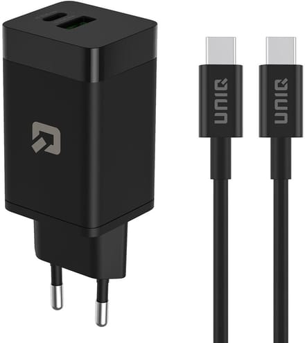 TUNIQ 45W GaN Snellader - USB C en USB A - Power Delivery - 1 Meter USB C Kabel - Zwart