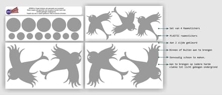 Jerma - Stickers - set van 7 vogelstickers samen met 12 cirkels Grijs - div. maten - Zelfklevend