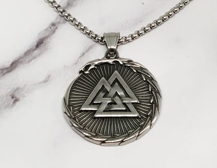 Mei's - Viking Dragon Valknut - ketting heren - RVS zilver - 60 cm