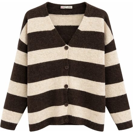 Gestreepte V-hals Knopenfront Brei Cardigan