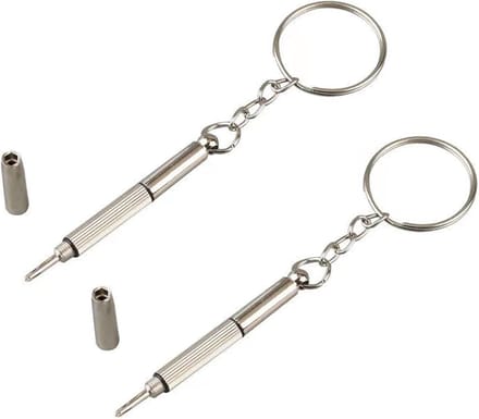 Set van 2 - Multifunctionele sleutelhangerschroevendraaier - Voor brillen en elektronica (zilver)