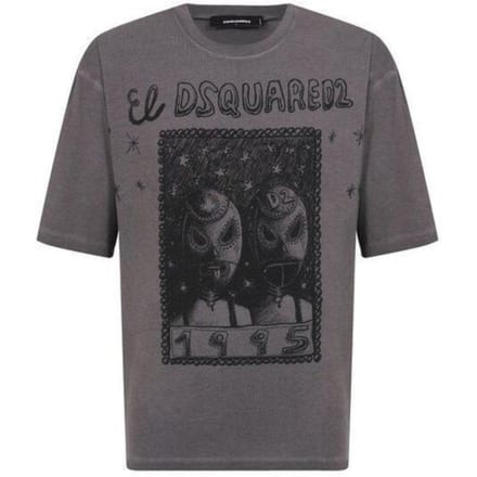 DSquared2 Heren El Grafisch T-shirt Loose Fit (Houtskool Grijs)