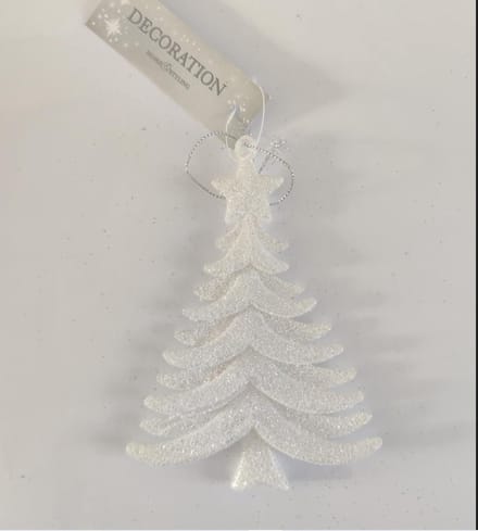 Kersthanger Kerstboom - WIT & Glitters - Kerstboom hanger - Lengte 10 cm x Breedte 1 cm x Hoogte 14 cm -