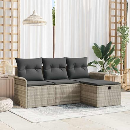 vidaXL - Tuinbank - Set - 4 - st - Lichtgrijs - poly - rattan