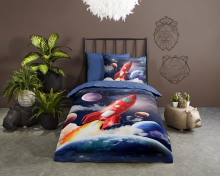 Pure dekbedovertrek raket / ruimte - 1 persoons 140x200/220 cm - Blauw - Microvezel