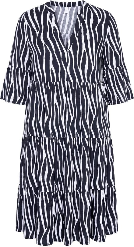 Studio Untold - Dames - Maxi-jurk zebra V-hals volants - Zwart - Maat 46+