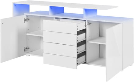 TV Meubel / Sideboard 160 cm - Met APP-Gestuurde LED Verlichting - Hoogglans Wit - Multifunctioneel (Woonkamer / Slaapkamer)
