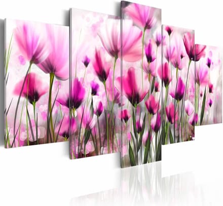 Schilderij - Geheime tuin , roze wit , bloem , 5 luik