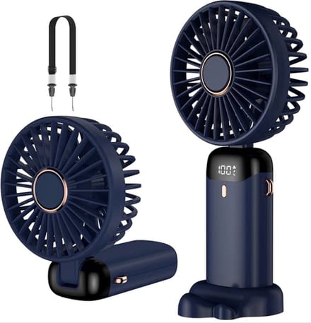 Elico Mini Ventilator - Handventilator met Draagkoord - Tafelventilator - USB-C Aansluiting - Incl. Telefoonhouder - 5 Standen - Donkerblauw