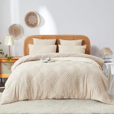 Dekbedovertrek set - Boho beddengoed - Slaapkamer decoratie - Getuft microvezel - 200x220 cm - Beige