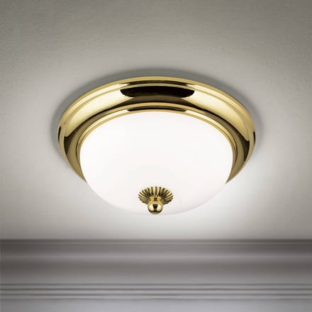 ORION Empire plafondlamp, Ø 26,5 cm, goud, mat opaalglas