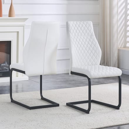 MODFU - Eetkamerstoelen Set Van 2 - Ruitpatroon - Hoge Rugleuning - Modern - Metaal En Kunstleer - Wit En Zwart