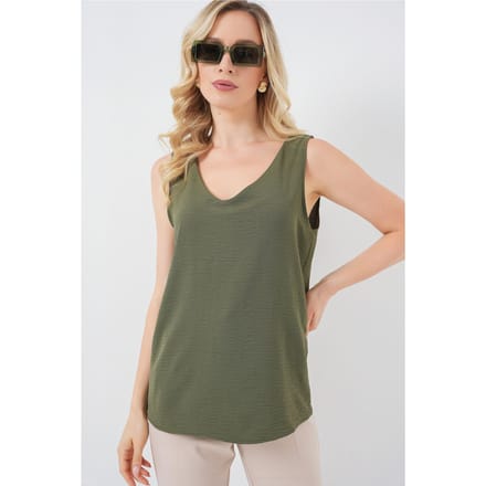 Gestructureerde V-hals Mouwloze Blouse