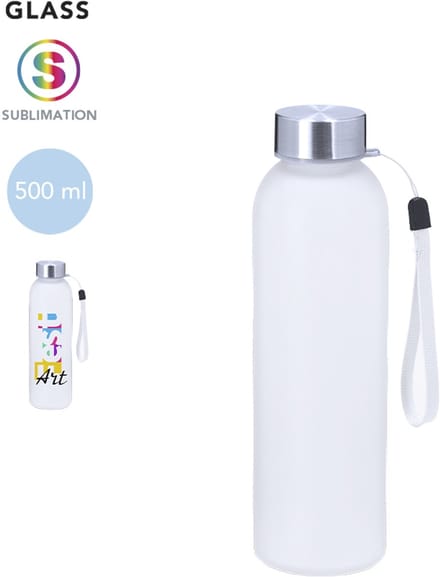 Sublimatie fles frosted glas - 500 ml - RVS dop - model Stevens
