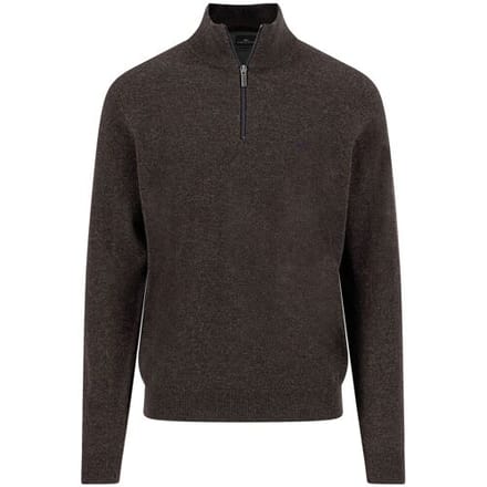 Fynch-Hatton Trui Troyer Zip Lambswool Dark Chocolate / male