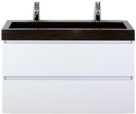 Maxx XL Badmeubelset 100 cm - Wit Hoogglans - Wastafel Lucca 2 Kraangaten
