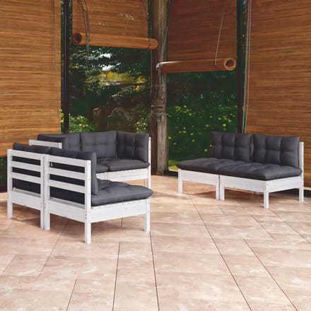 vidaXL - 6-delige - Loungeset - met - kussens - massief - grenenhout